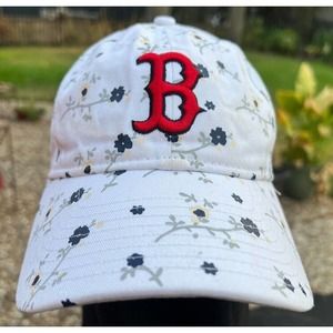MLB Boston Red Sox Cap Hat - Women's White with Red "B" + Flowers - Genuine